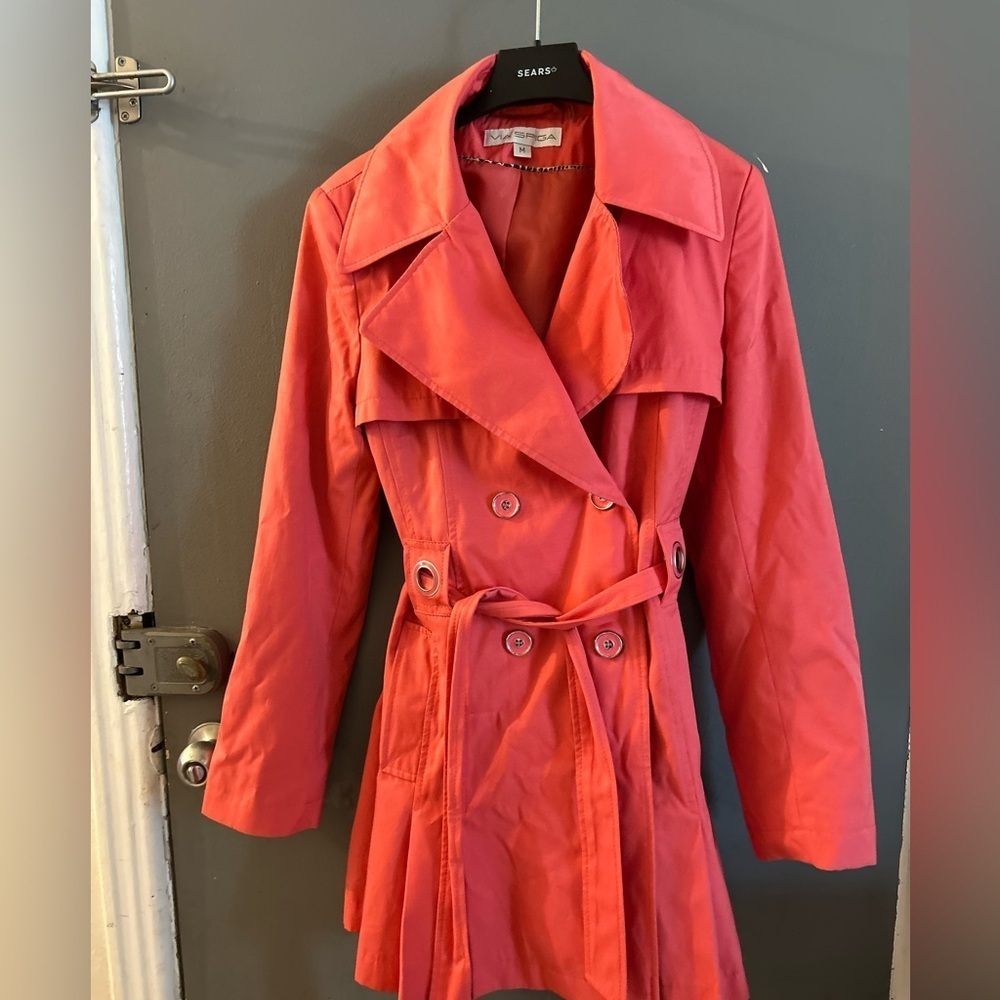 Via Spiga Vibrant Coral Trench Coat quiet luxury old money